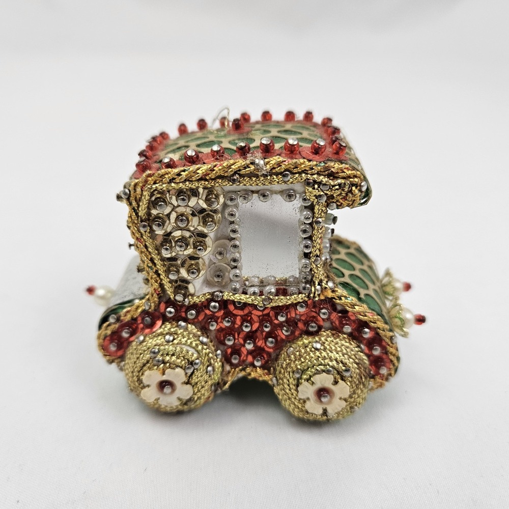 Vintage Model T Car Push Pin Christmas Ornament Satine Sequins Beaded